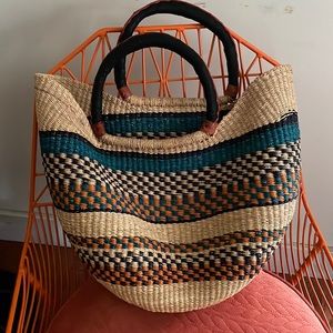 African bolga basket leather handles